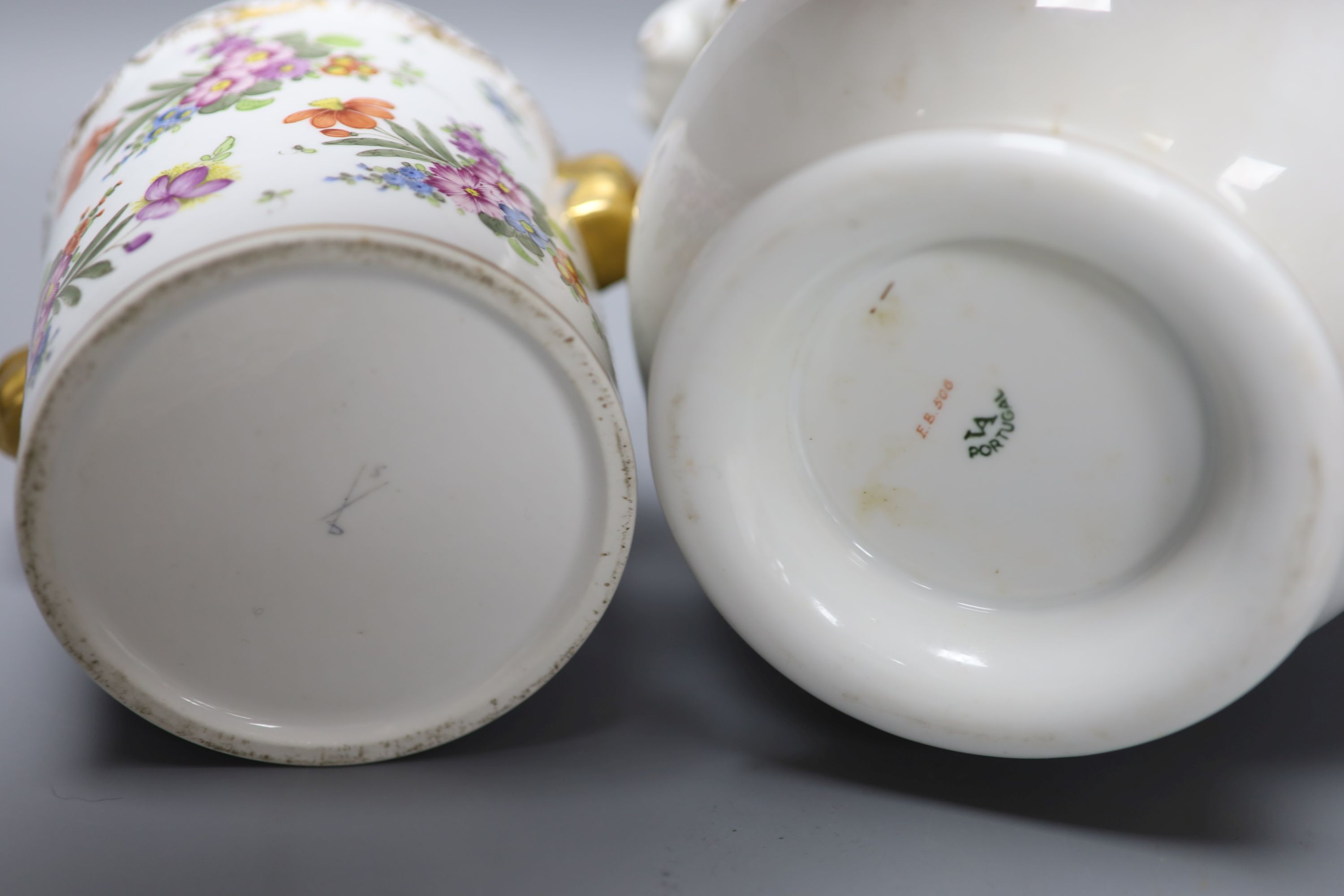 A Continental porcelain cylindrical jar and a Portuguese ice pail, height 23cm